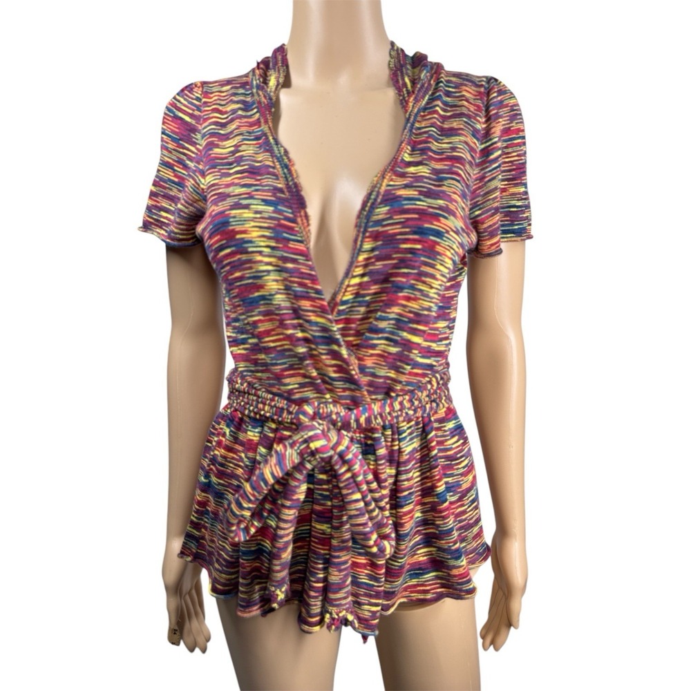 MOTH Anthropologie Open Front Short Sleeve Knit Hoodie Sweater Top Women's Sze S